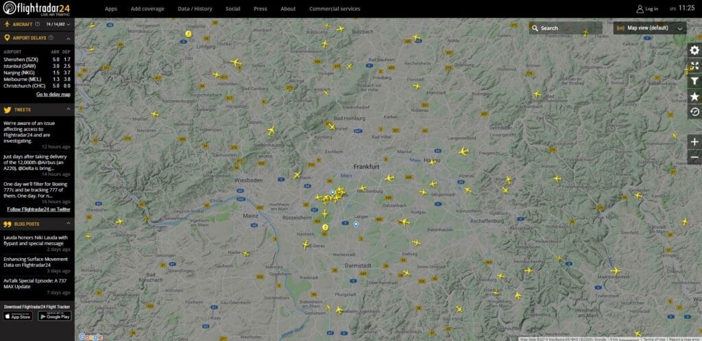 Interface de Flightradar24