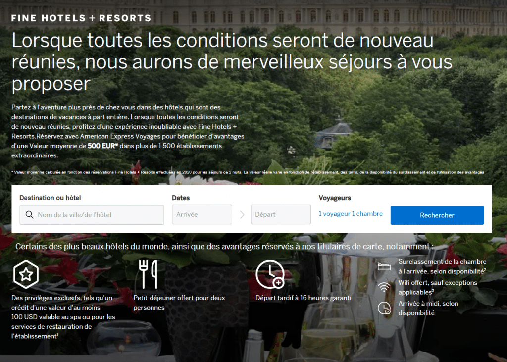 Masque de réservation American Express Fine Hotels + Resorts